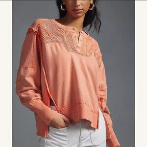 Anthropologie Pilcro Pintuck Sweatshirt Oversized Boho Pullover Top S